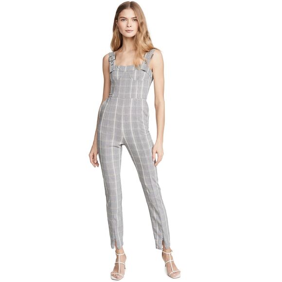 we wore what jumpsuit Corset Overalls Stretch Plaid Gray large women’s - Picture 1 of 8